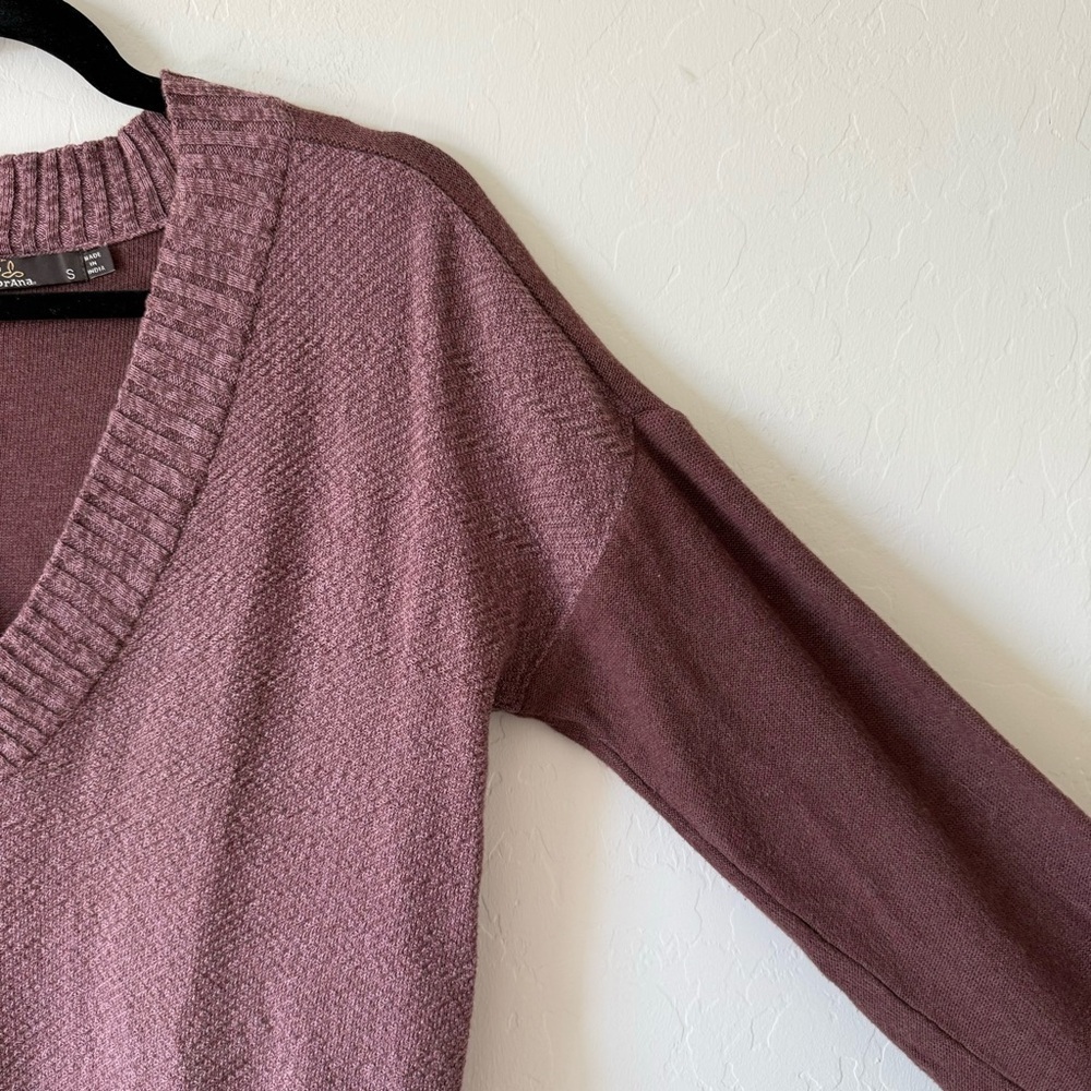 Prana Cedros Cocoa Contrasting Long Sleeve V Neck Knit Lightweight Sweater Small - Picture 9 of 9